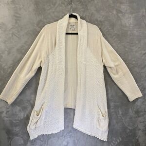 Lucky Lotus Women 1X Cream Textured Knit Open Front Cardigan Sweater‎